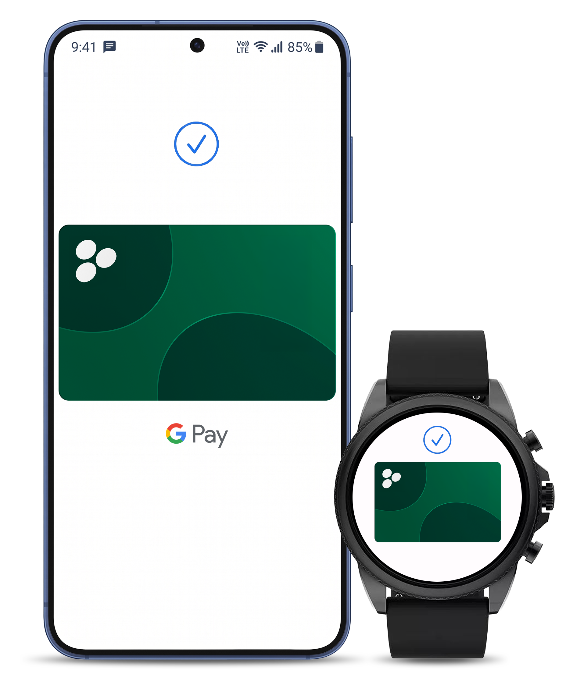 Teléfono Android y smartwatch con Google Pay de Banesco